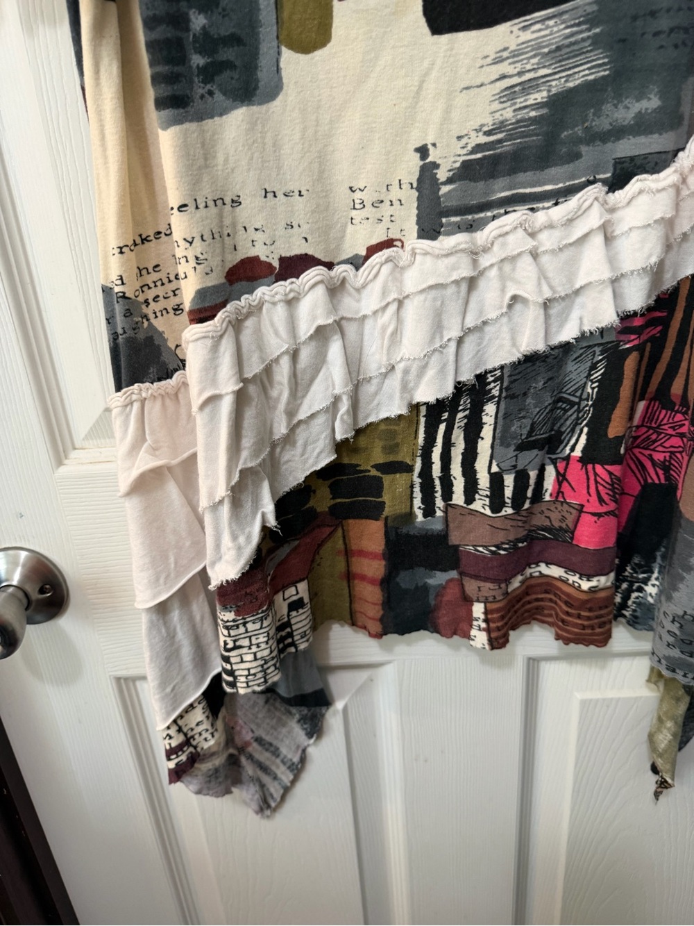 Anuna’s Abstract Print Asymmetrical Ruffle Tunic Top/Mini Dress Boho Artsy Sz L - Picture 6 of 10